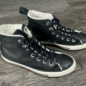 Converse Chuck Taylor Hiker Black Leather Fur Hi Top Shoes Men 5 Women 7